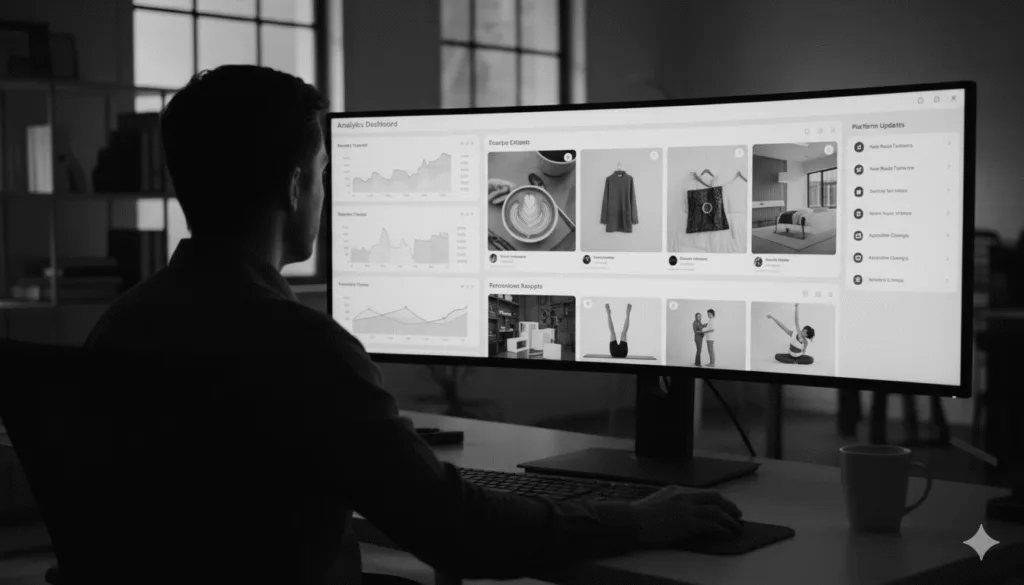 generated image october 08, 2025 12 26pm Multiple social media platforms displayed on devices showing dedicated focus on social-first strategy