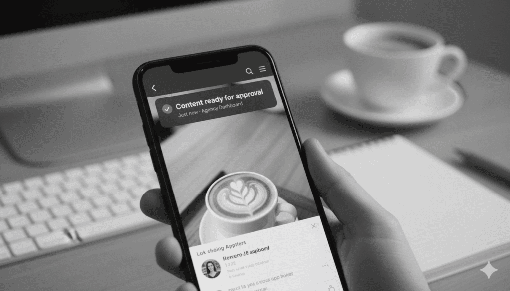 Fast-paced content creation workspace showing quick turnaround on social media projects